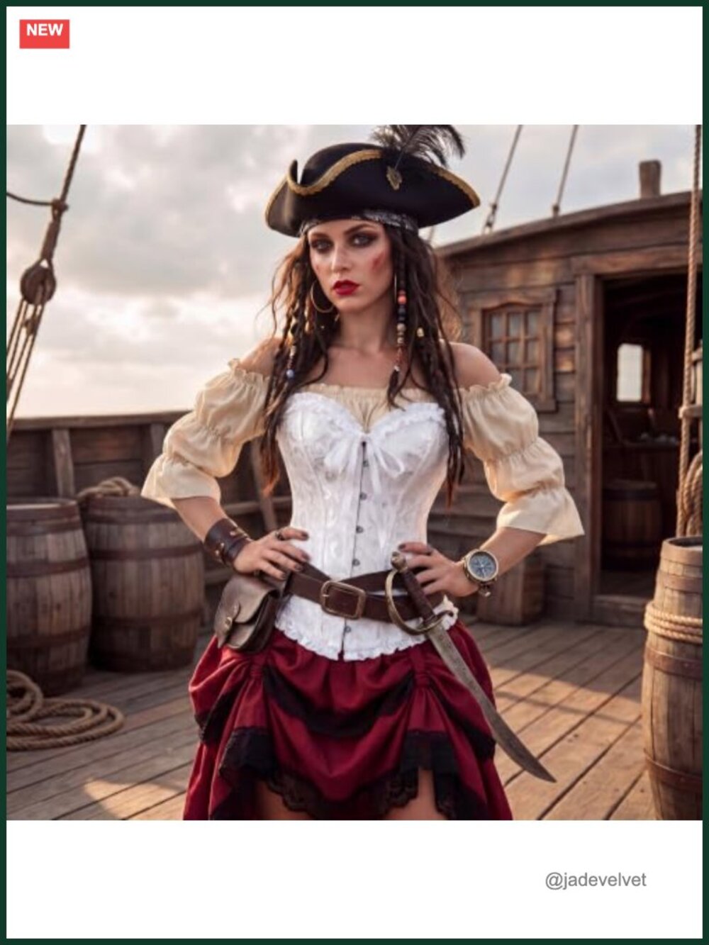 Renaissance Victorian Corset Top Overbust Lace-Up Back Ruffle Trim